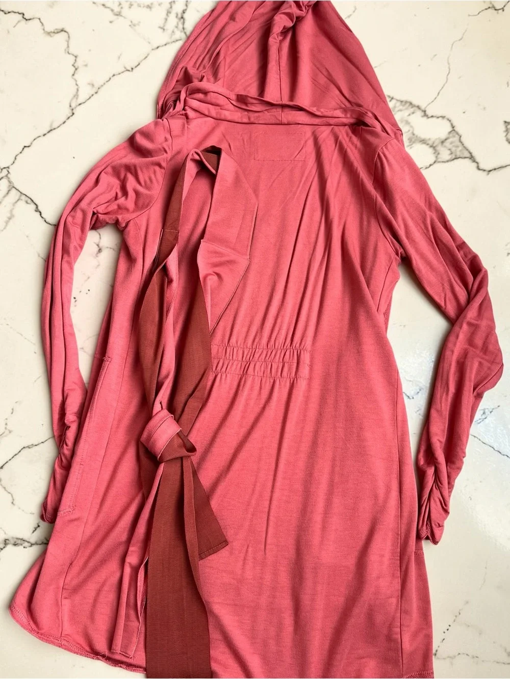 Evy’s Tree Addyson Burnt Orange/Coral Soft Open Hoodie Ribbon Belt Sz S/M